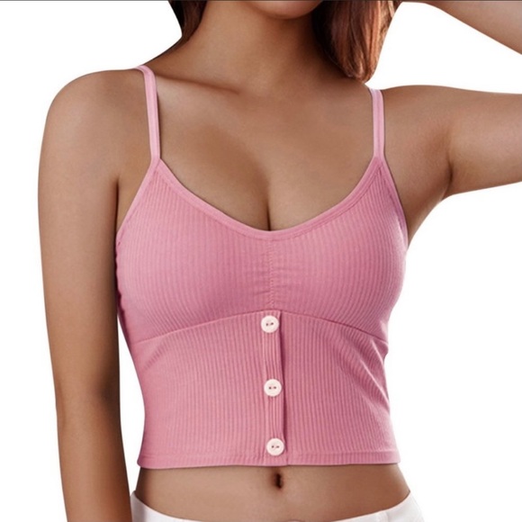 Women’s padded spaghetti strap tank top w/buttons - Picture 3 of 14